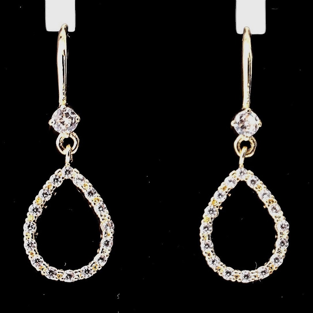 Swarovski Elements Open Teardrop Pavé Crystal Drop Earrings Gold Tone New